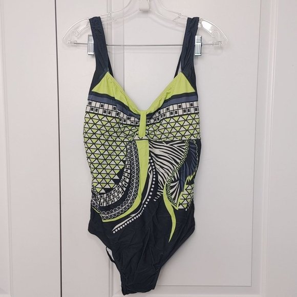 Grey and green one piece Swimsuit size large - Picture 1 of 6